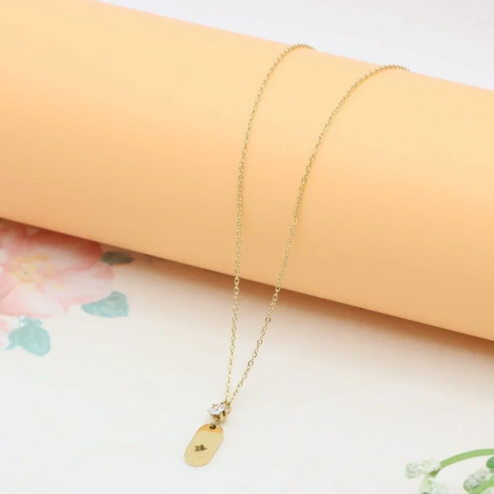Gold Plated Star Pendant Necklace with Crystal Accent, XPNL0374